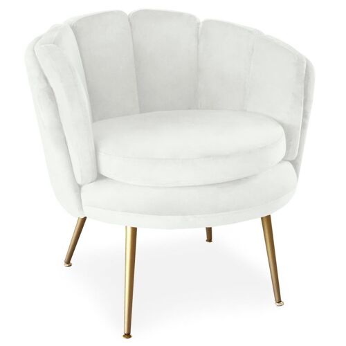 Fauteuil Arrondi en Velours "Dabren" 80cm Blanc