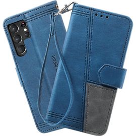 Kal-Coque Compatible Avec Galaxy S23 Ultra, Portefeuille Housse En Cuir Pu Pour Samsung Galaxy S23 Ultra, Magnétique Antichoc Flip Coque, Bleu