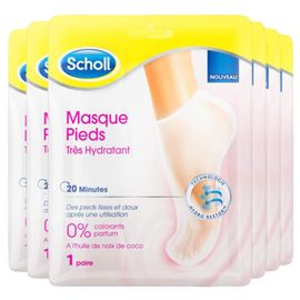 Scholl Masque Pieds Très Hydratant Huile De Noix De Coco, Lot De 6 Masques