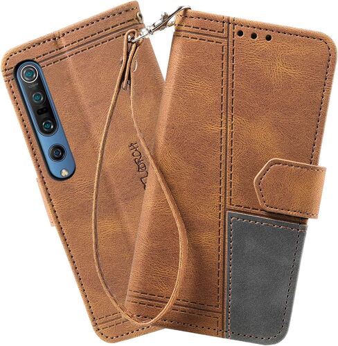 Coque Compatible Avec Xiaomi Mi 10 / Mi 10 Pro, Portefeuille Housse En Cuir Pu Pour Xiaomi Mi 10 / Mi 10 Pro, Magnetique Antichoc Flip Coque, Brun