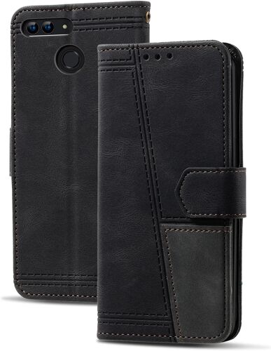 Coque Compatible Avec Huawei P Smart 2018 / Enjoy 7s / Honor 9 Lite, Portefeuille Housse En Cuir Pu Pour Huawei P Smart 2018 / Enjoy 7s, Magnetique Antichoc Flip Coque, Noir