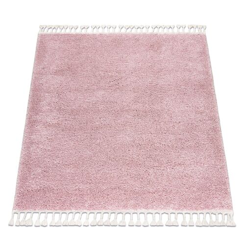 160x160 Cm Tapis Berber Carré 9000 Rose Franges Berbère Marocain Shaggy