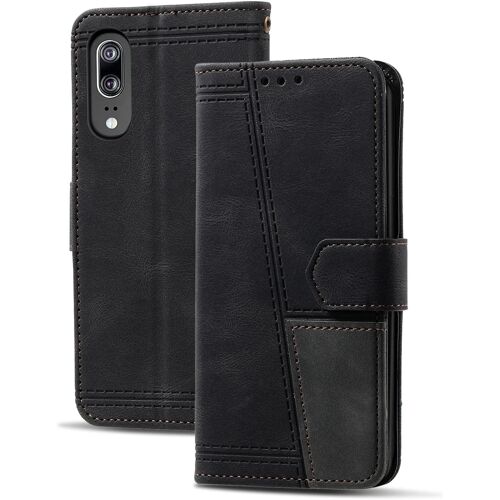 Coque Compatible Avec Huawei P20, Portefeuille Housse En Cuir Pu Pour Huawei P20, Magnetique Antichoc Flip Coque, Noir