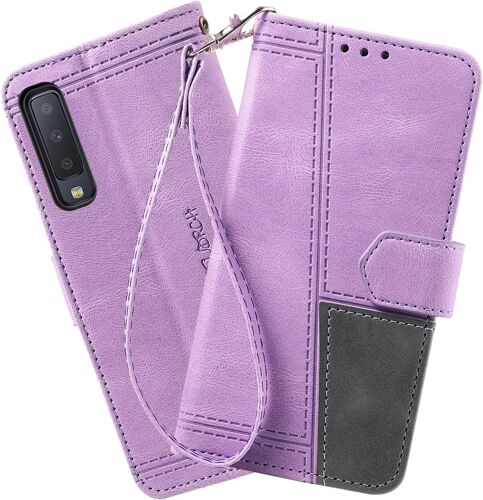 Coque Compatible Avec Galaxy A7 2018, Portefeuille Housse En Cuir Pu Pour Samsung Galaxy A7 2018, Magnetique Antichoc Flip Coque, Violet