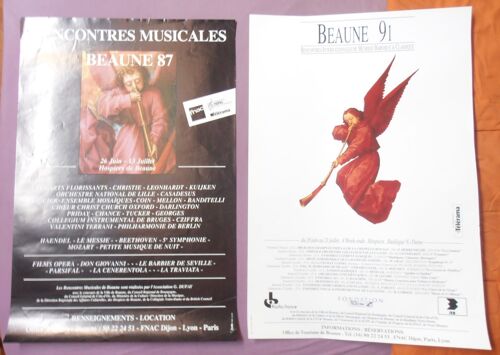 2 Affiches Format 62x42 Rencontres Internationales De Musique Baroque & Classique Beaune 1987 & Beaune 1991 Bon Etat & Très Rare