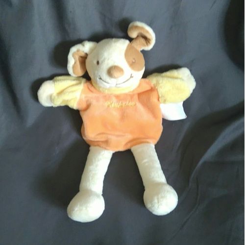 Doudou Marionnette Chien Orange Jaune Marron Crème Kimbaloo