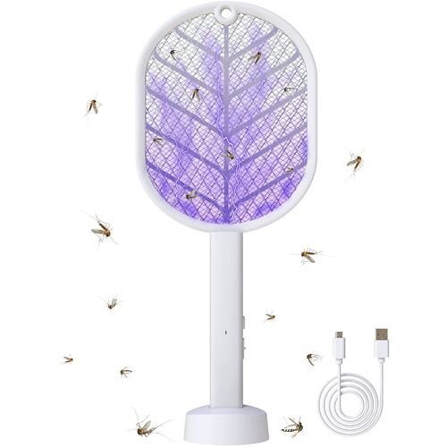 Raquette Anti Moustique,USB Tapette à Mouche Électrique, Raquette Electrique Insectes Rechargeable, Raquette Anti Mouche(Blanc)