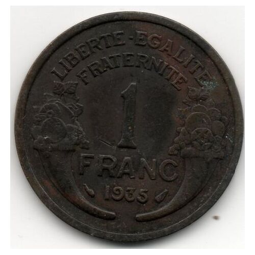 France = Pièce De Monnaie De Collection, 1 Franc, Type Morlon, Année 1935 ( Très Rare )