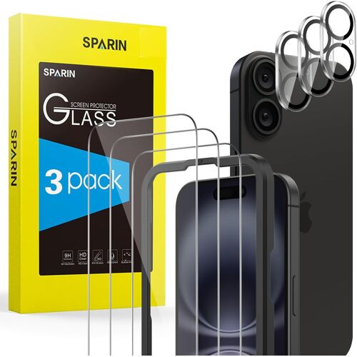 JGD-Verre Trempé pour iPhone 16 6,1 Pouces, Contenir 3 Protection écran et 3 Caméra Arrière Protecteur, Vitre Protection avec Outil D'alignement Facile, Sans Bulles, HD