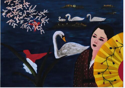 Geisha Dreaming Femme Et Oiseaux