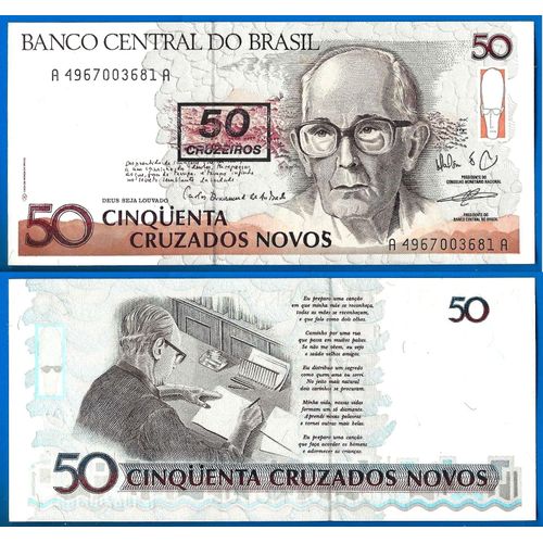 Bresil 50 Cruzados Novos 1990 Surcharge 50 Cruzeiros Serie A Billet Brazil Brasil Amerique