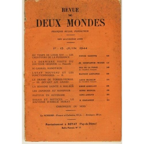 Revue Des Deux Mondes Du 1er Au 15 Juin 1944 Numéro 81