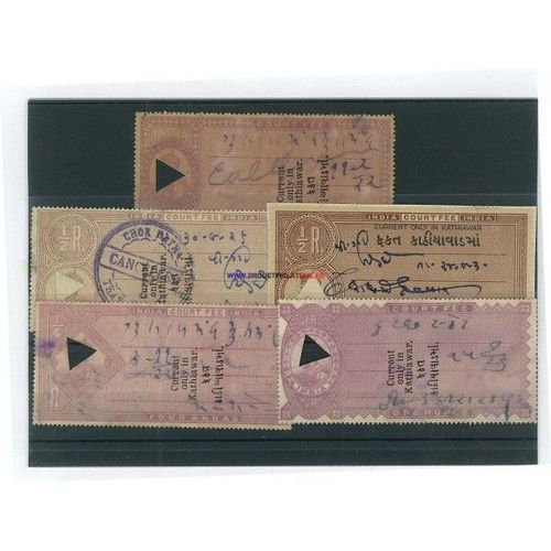Kathiawar 5 Timbres Differents Obliteres