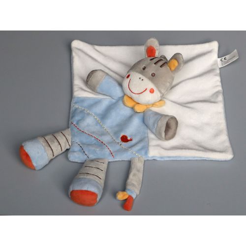 Doudou Âne Cheval Plat Blanc Bleu Gris Nicotoy