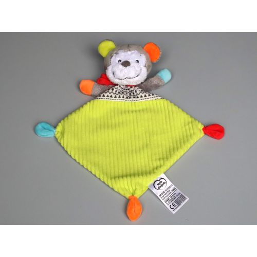 Doudou Singe Plat Vert Gris Mots D'enfants