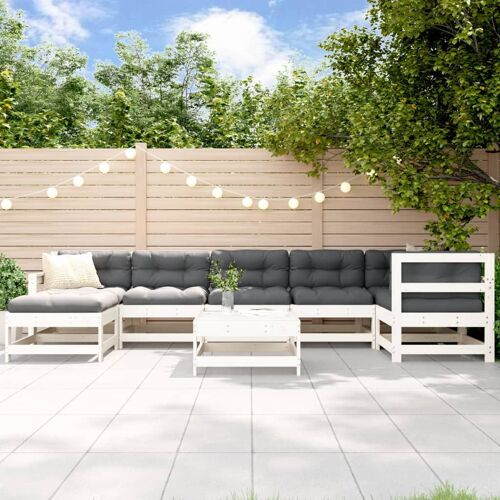Vidaxl Salon De Jardin 8 Pcs Avec Coussins Blanc Bois Massif