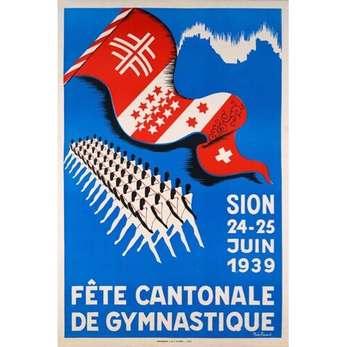 Affiche Sion Suisse 1939 Fête Cantonale Gymnastique