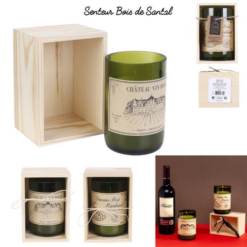 Bougie parfumée - Bouteille de vin - Coffret bois - Parfum bois de santal - 13cm