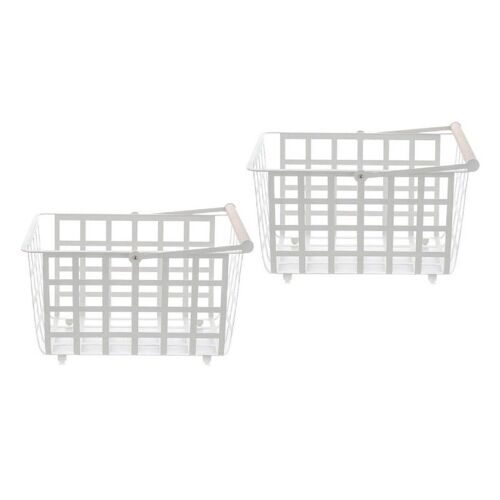 DON HIERRO - Set de 2 semi grands paniers avec poignée en bois, ZESTA.-Blanc