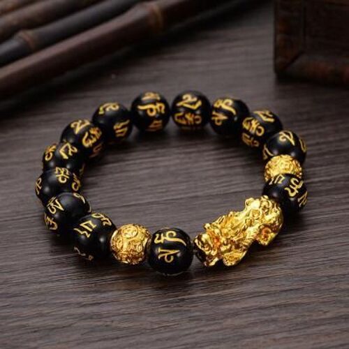 Bracelet De Perles Feng Shui Obsidienne, Unisexe, En Or Noir, Pixiu, Richesse, Bonne Chance, Pour Hommes Et Femmes