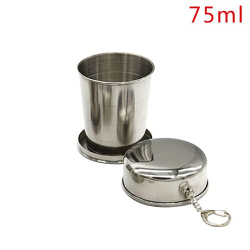 Tasse pliante en acier inoxydable de 75ml, télescopique, Portable, voyage en plein air, Camping, avec porte-clés, bouteille d'eau