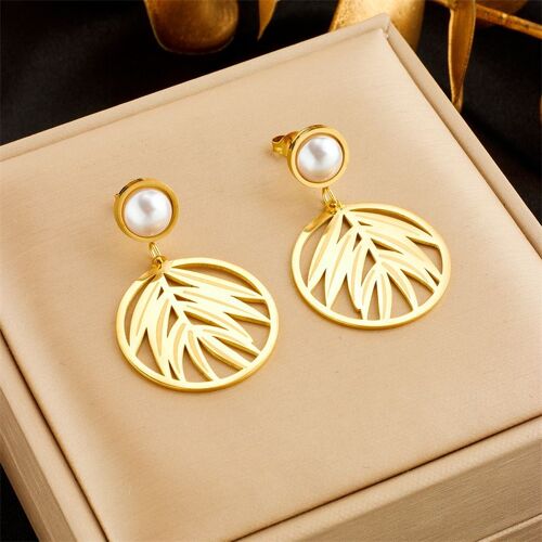 Xiyanike-Boucles D'oreilles Dorées En Acier Inoxydable Sion L Pour Femme, Pendentif Cuir Chevelu Rond En Bambou, Accessoires Simples, Bijoux De Mariage, Cadeau