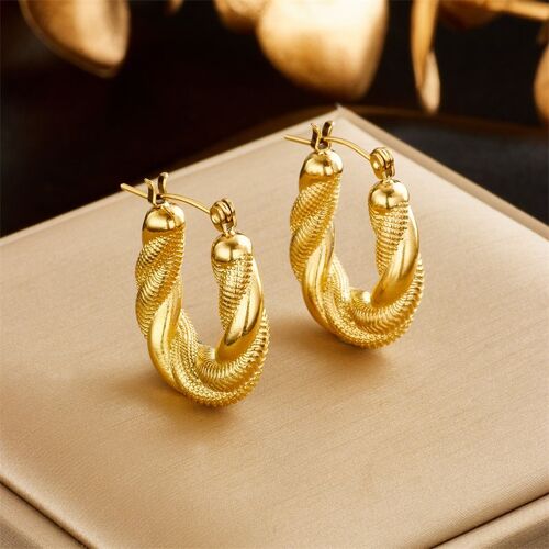 Xiyanike ¿ Boucles D'oreilles Torsadées En Forme De U En Acier Inoxydable 316l, Accessoires De Couleur Or Pour Femmes, Nouvelles Tendances, Bijoux De Noël, Cadeau