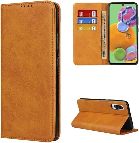 Coque Samsung Galaxy A90 5g,Flip Portefeuille ¿¿Tui En Cuir,[3 Fentes][Fonction De Support][Fermeture Magn¿¿Tique],Housse Etui ¿¿ Rabat Pour Samsung Galaxy A90 5g - Marron Clair