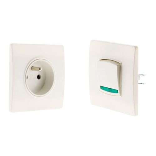 Bouton poussoir avec voyant et prise 2P+T 16A - Blanc - Zenitech