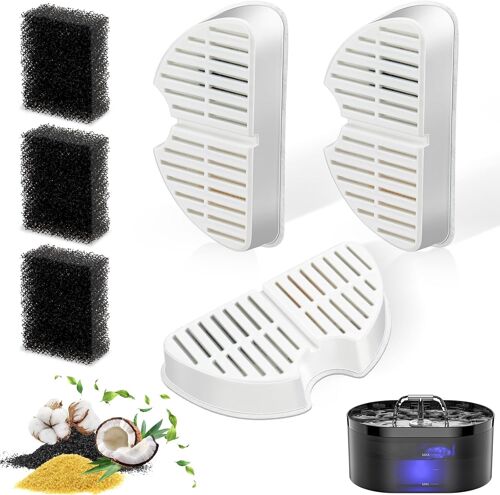 Kalanka-Lot De 3 Filtres Pour Fontaine À Chat, 3 Filtres En Mousse, Pour La Fontaine À Boisson Pour Chat, Filtrant Les Poils (Éponge), Triple Filtration (Filtre)