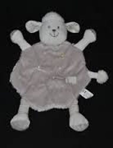 Doudou Peluche Mouton Vetir Gemo Plat Gris Blanc Etoiles Brodées