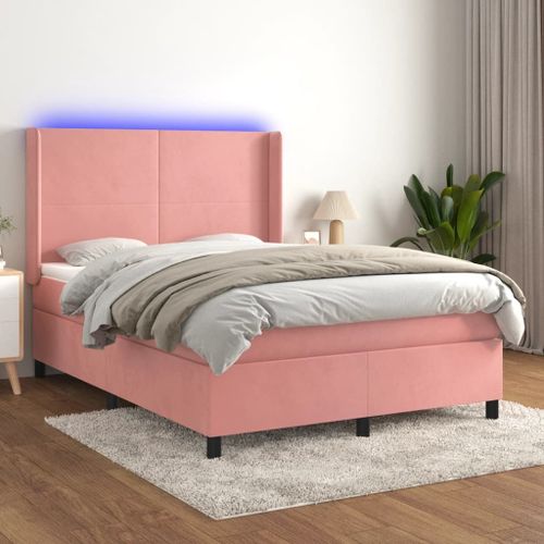 Prolenta Premium - Sommier tapissier avec matelas et LED Rose 140x190 cm Velours