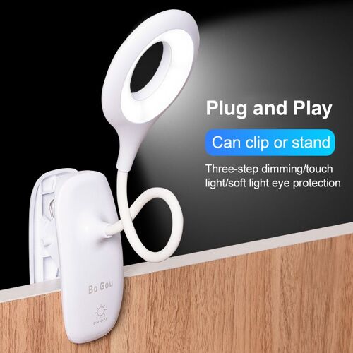 Lampe De Table Flexible À 18 Led, Rechargeable Par Usb, Avec Capteur Tactile À Clipser, Idéale Pour L'Étude