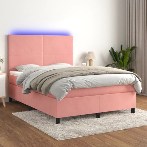 Prolenta Premium - Sommier tapissier avec matelas et LED Rose 140x190 cm Velours