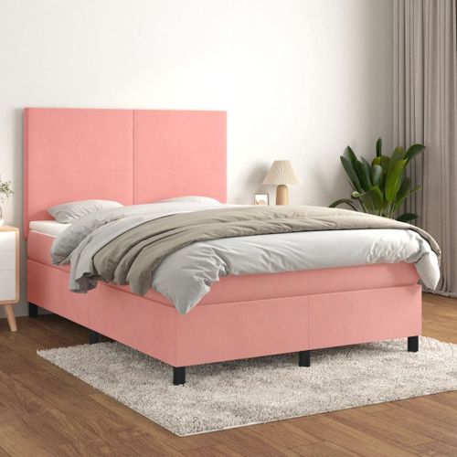 Prolenta Premium - Lit à sommier tapissier avec matelas Rose 140x190 cm Velours