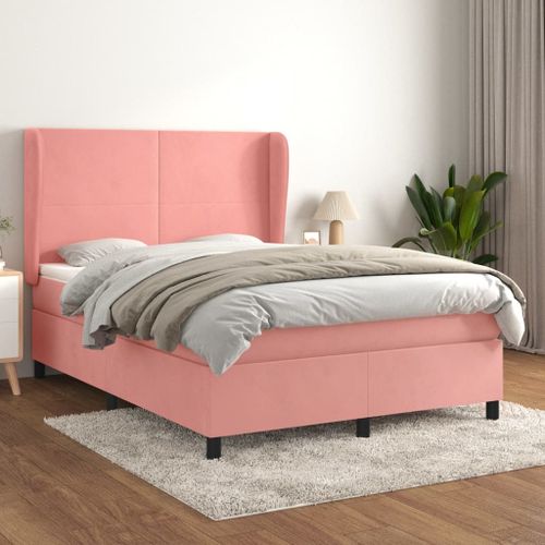 Prolenta Premium - Lit à sommier tapissier avec matelas Rose 140x190 cm Velours