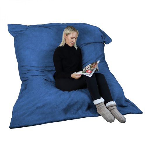 Vivezen - Pouf Géant Xxl, Fauteuil D'intérieur Déhoussable - 150 X 180 Cm - Sherpa - Bleu Marine