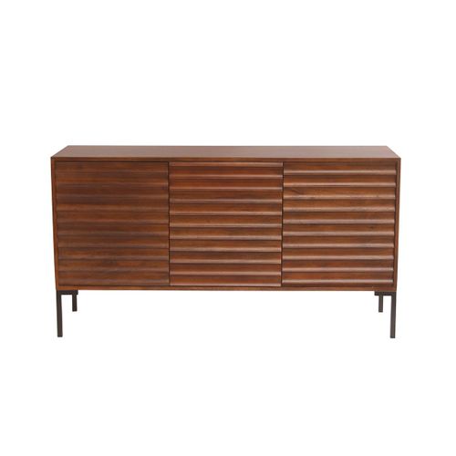 Buffet En Bois Foncé Manguier Massif Et Métal Noir 3 Portes L140 Cm Onda