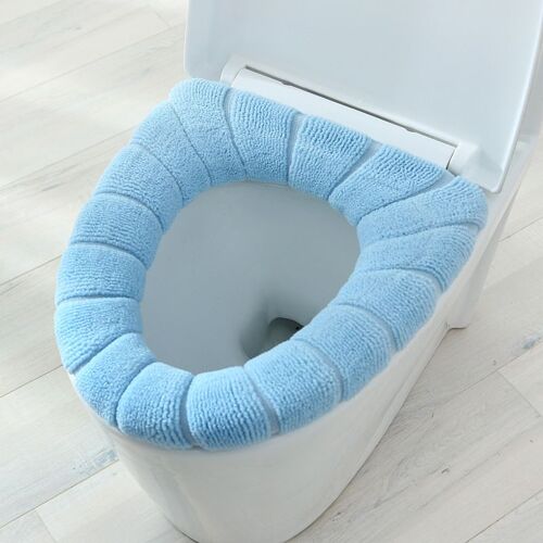 Housse de siège de toilette chaud d'hiver, tapis d'outils de fermeture, accessoires de salle de bains lavables, tricot de couleur Pure, siège de toilette en forme de O doux 1 pièce