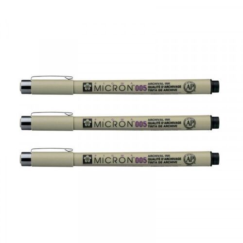 Lot De 3 Feutres Pigma Micron 005 Sakura Pointe Extra Fine 0.20mm Noir