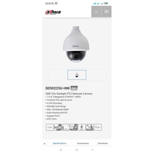 Dahua - Caméra IP AI Dahua Wizsense PoE IR 150M 2MP Starlight Dome PTZ 25X Suivi Automatique - SD5A225XA-HNR