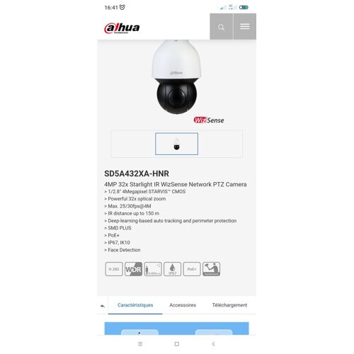 Dahua - AI WizSense PoE IR 150M 4MP Starlight Dome PTZ Caméra IP de Suivi Automatique - SD5A432XA-HNR