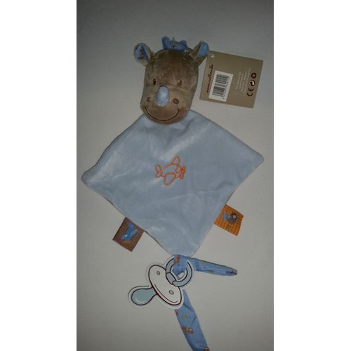 Doudou Plat Louis Le Rhinocéros Nattou Attache Tétine Bleu Orange Marron Bleu Marron Avion Oiseau Noeuds Jouet Peluche Éveil Enfant Blanket Comforter Soft Toys Plush