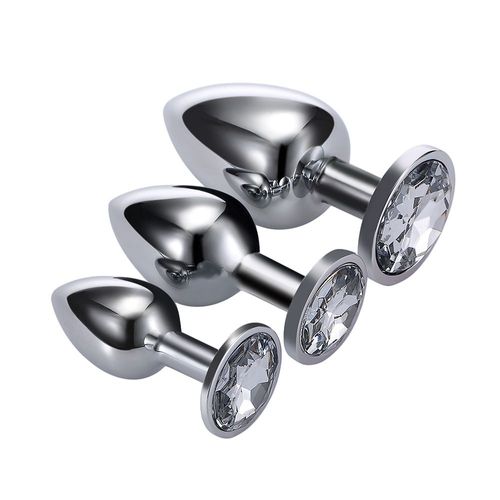 3pcs Plug Anal Acier Inoxydable Métal Diamants Plaqués Masturbateur Sex Toys Pour Utilisateur Débutants Avancée-Patec