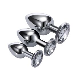 3pcs Plug Anal Acier Inoxydable Métal Diamants Plaqués Masturbateur Sex Toys Pour Utilisateur Débutants Avancée-Patec