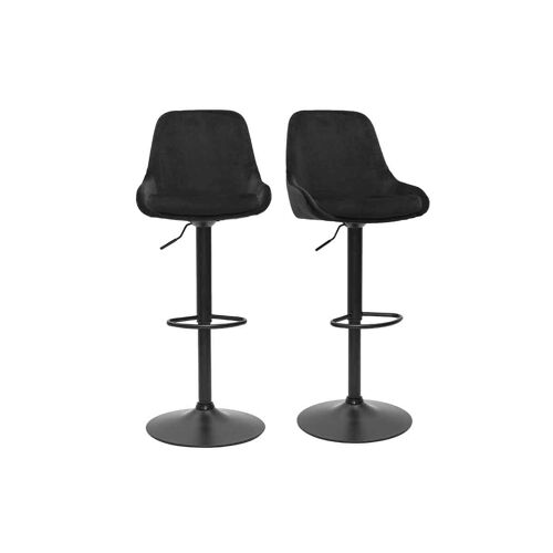 Tabourets de bar design réglables en tissu velours bleu pétrole et métal noir 360° (lot de 2) HOLO