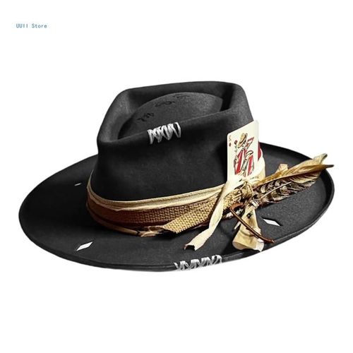 Chapeau En Détresse Pour Hommes Femmes,Avec Ceinture Tissée,Chapeau En Laine,Costume Cosplay,Casquettes Bleues,Sur