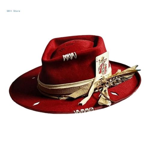 Chapeau En Détresse Pour Hommes Femmes,Avec Ceinture Tissée,Chapeau En Laine,Costume Cosplay,Casquettes Bleues,Sur