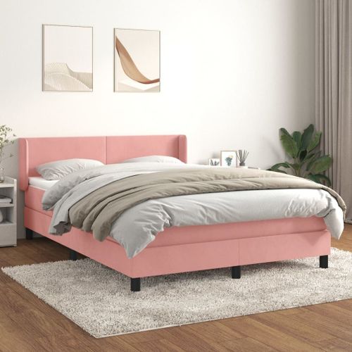 Prolenta Premium - Lit à sommier tapissier avec matelas Rose 140x190 cm Velours