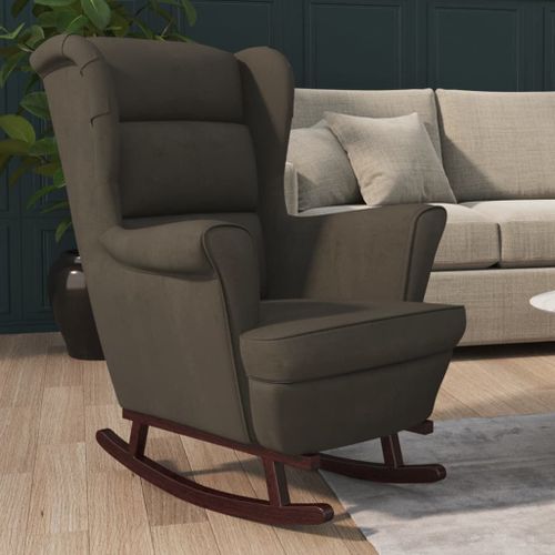 Vidaxl Fauteuil À Bascule Et Pieds En Bois D'hévéa Gris Foncé Velours